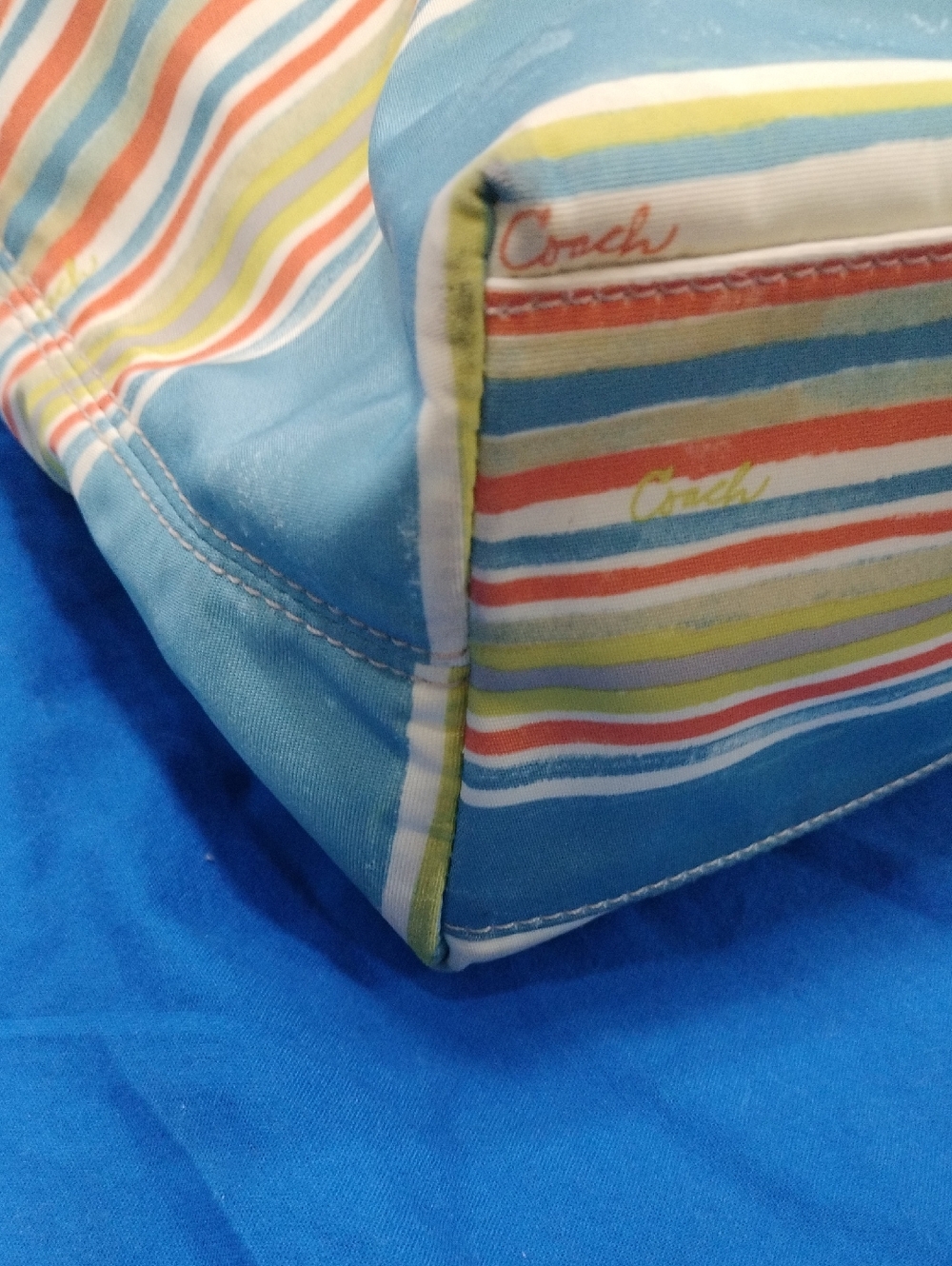Vintage COACH Nautical East West Beach Tote Bag F16624 Summer Purse Stripe - Picture 3 of 11